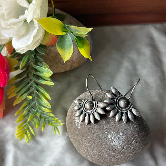 Semi Silver Oxidise Floral Elegance Traditional Earrings | For Girls and Women