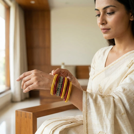 Karva Chauth Special Red Yellow Green Lakh traditional Bangles Set | for women and girls