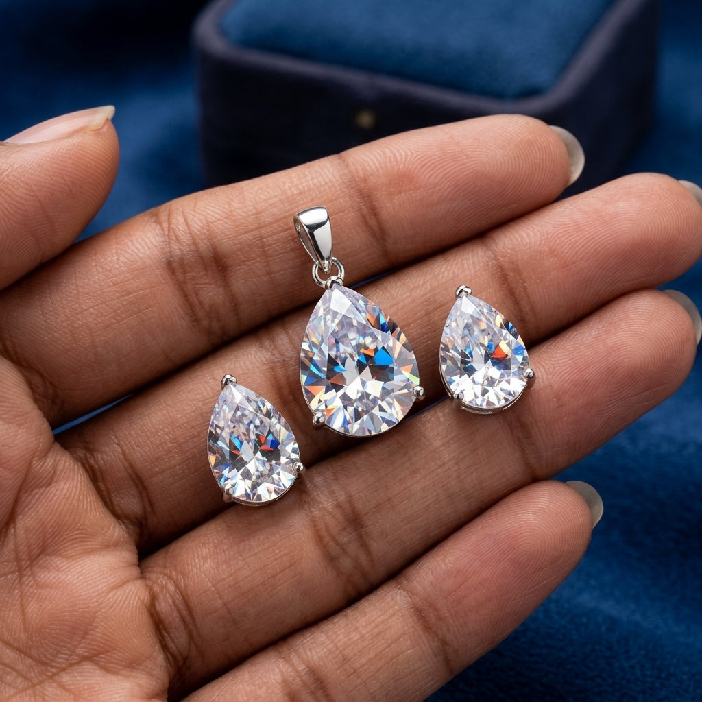 Awesome Pendant Rhodium Cubic Zirconia Pendant And Earrings