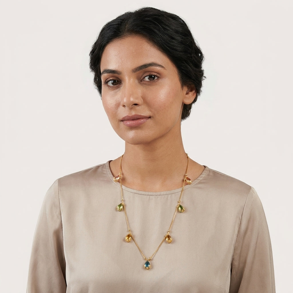 Beautiful Multi Stone Anti Tarnish Chain Locket Premium Look
