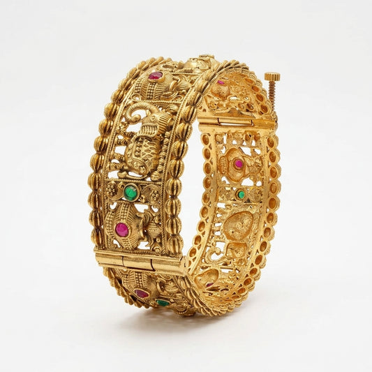 Antique Royal Elephant Openable Kada Bangles Set Of 2 (Free Size)