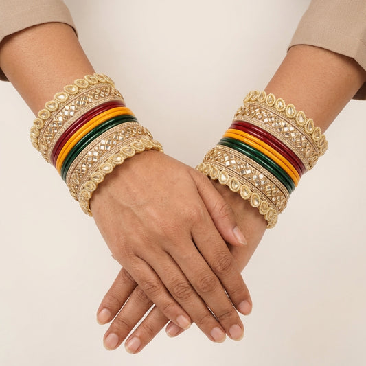 Rajasthani Rajwadi Bridal Lac Bangles Set With Beautiful Punjabi Look Design Red Green Yellow Colour (Pack of 28 )