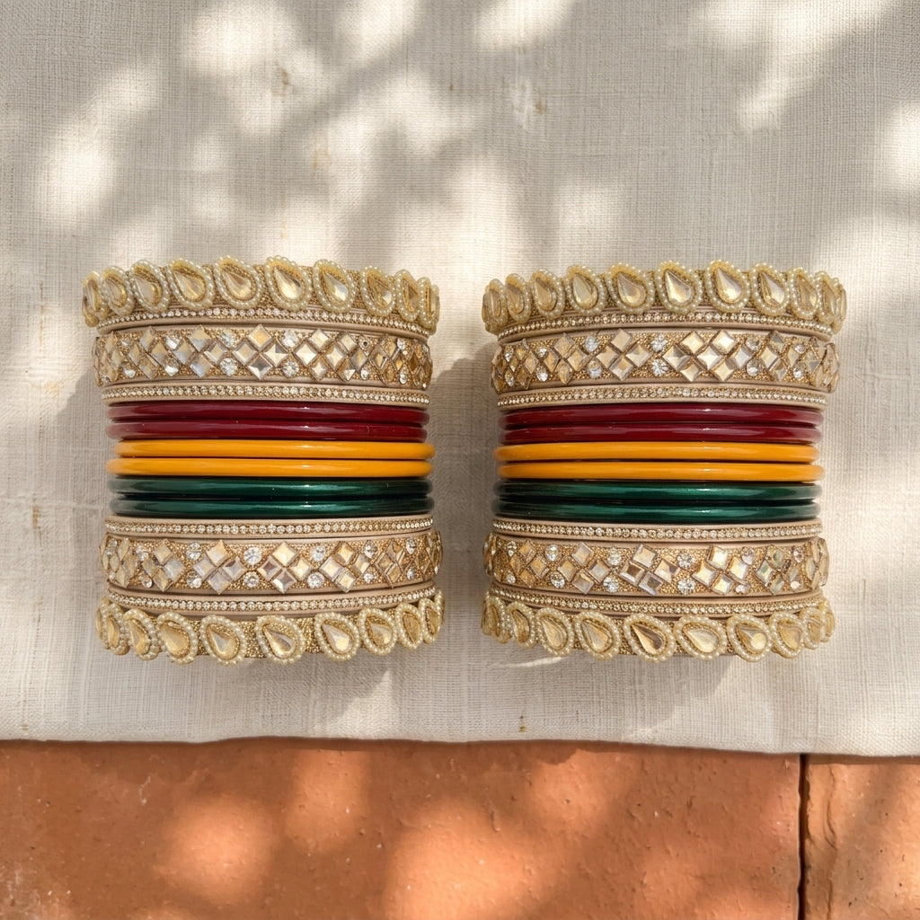 Rajasthani Rajwadi Bridal Lac Bangles Set With Beautiful Punjabi Look Design (Pack of 28 )