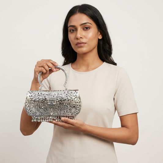 Regal Meenakari Clutch | Silver-Plated/ Gold-Plated Brass Clutch Bag For Women And Girls
