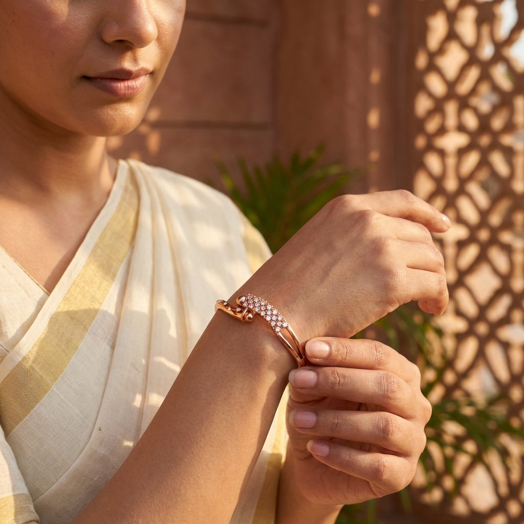 Gold Plated AD Stones Statement Bracelet