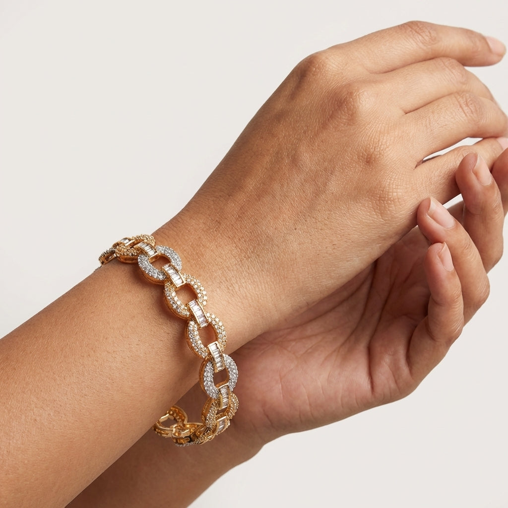 Gold Plated Cuff Shaped Studded Design Bangle (Pack of 2)