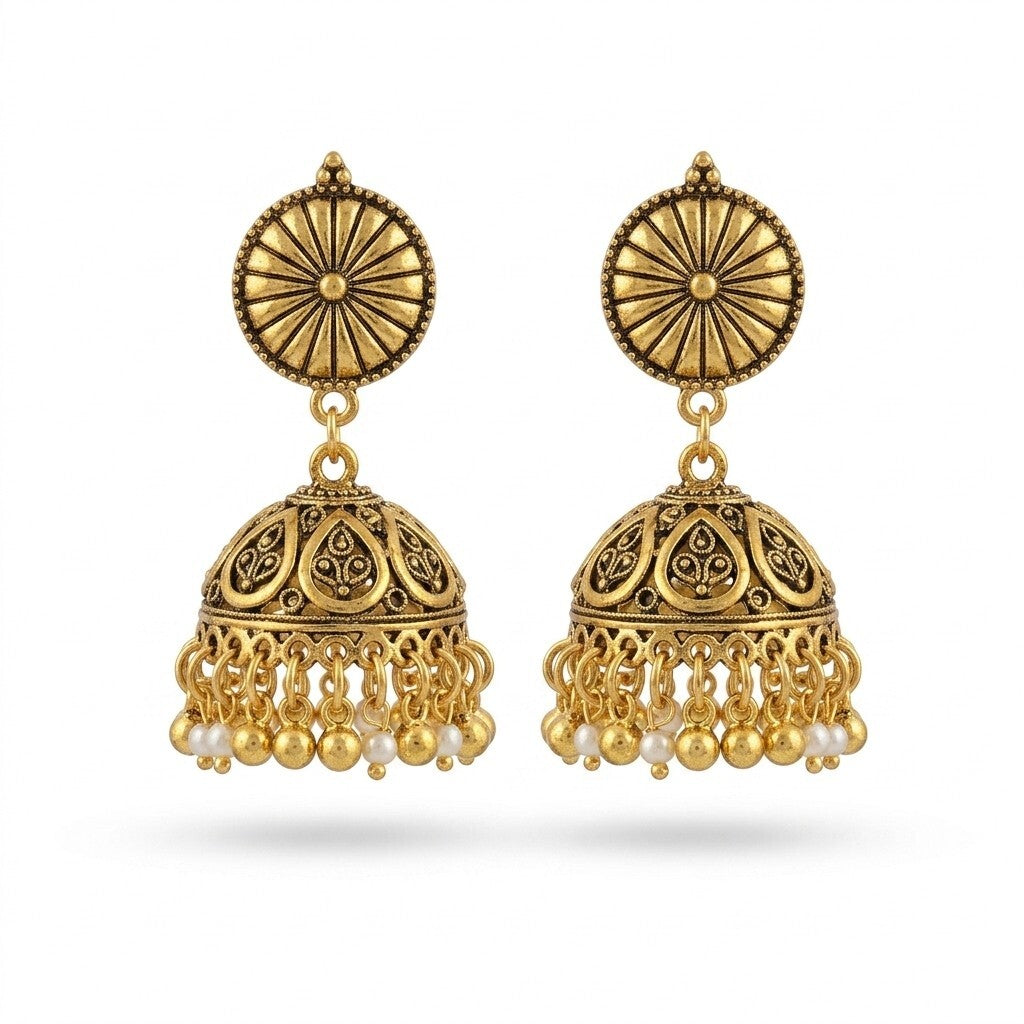 Antique Gold Plated Traditional Jhumka Earrings for Women