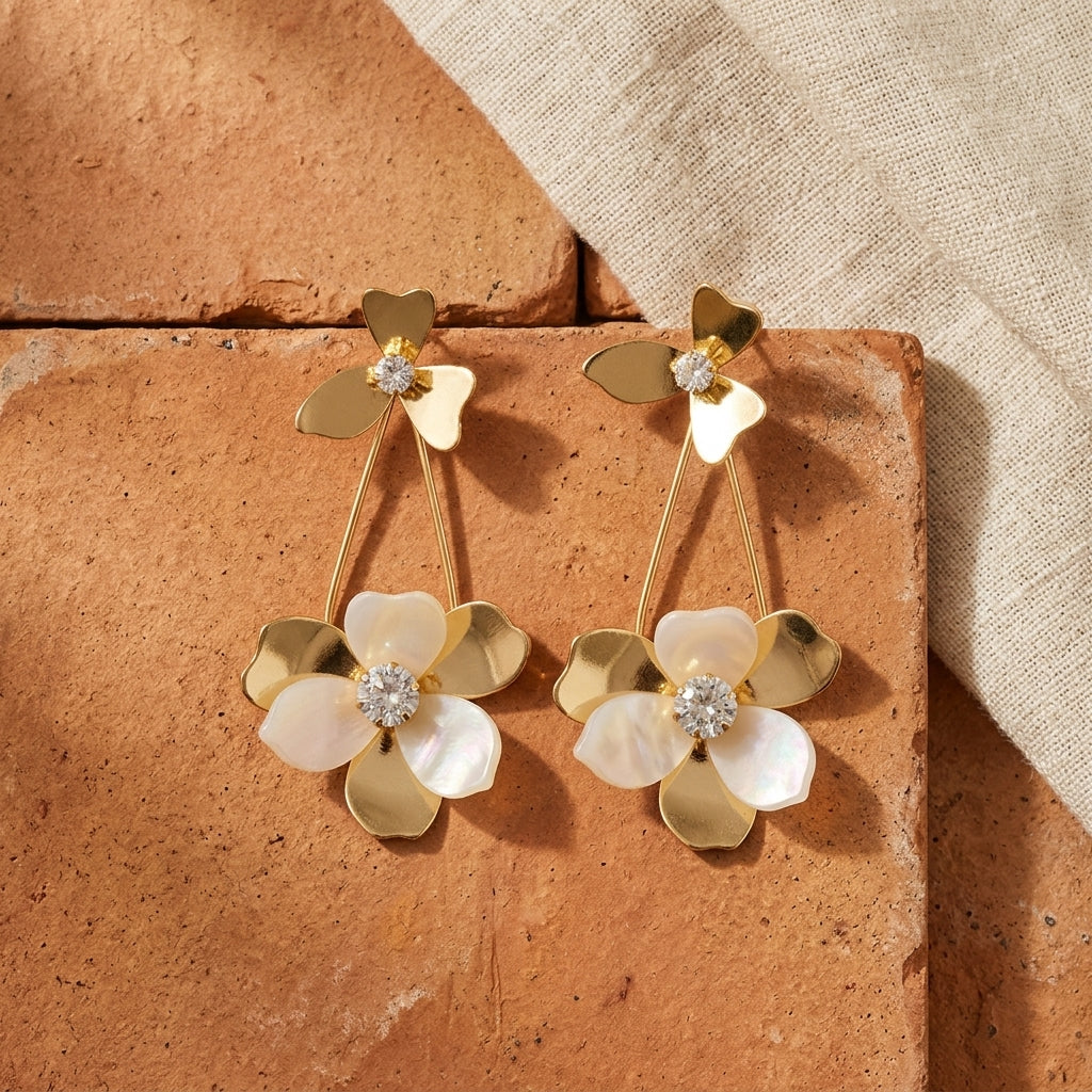 Blossom Pearl Floral Gold Plated Drop Earrings for Women