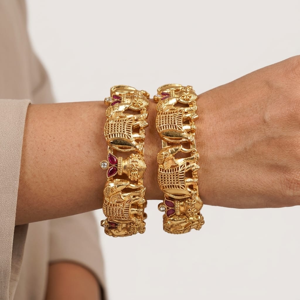 Gold Plated Elephant Bangle Traditional Temple Jewellery