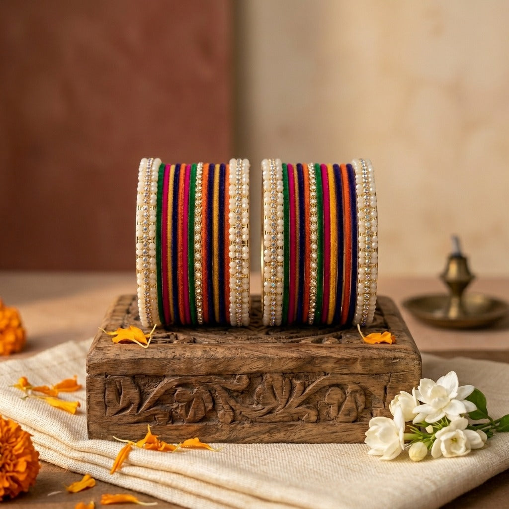 Traditional Multicolor Velvet Fancy Bangles Set Of 38 Bangles For Woman and Girls