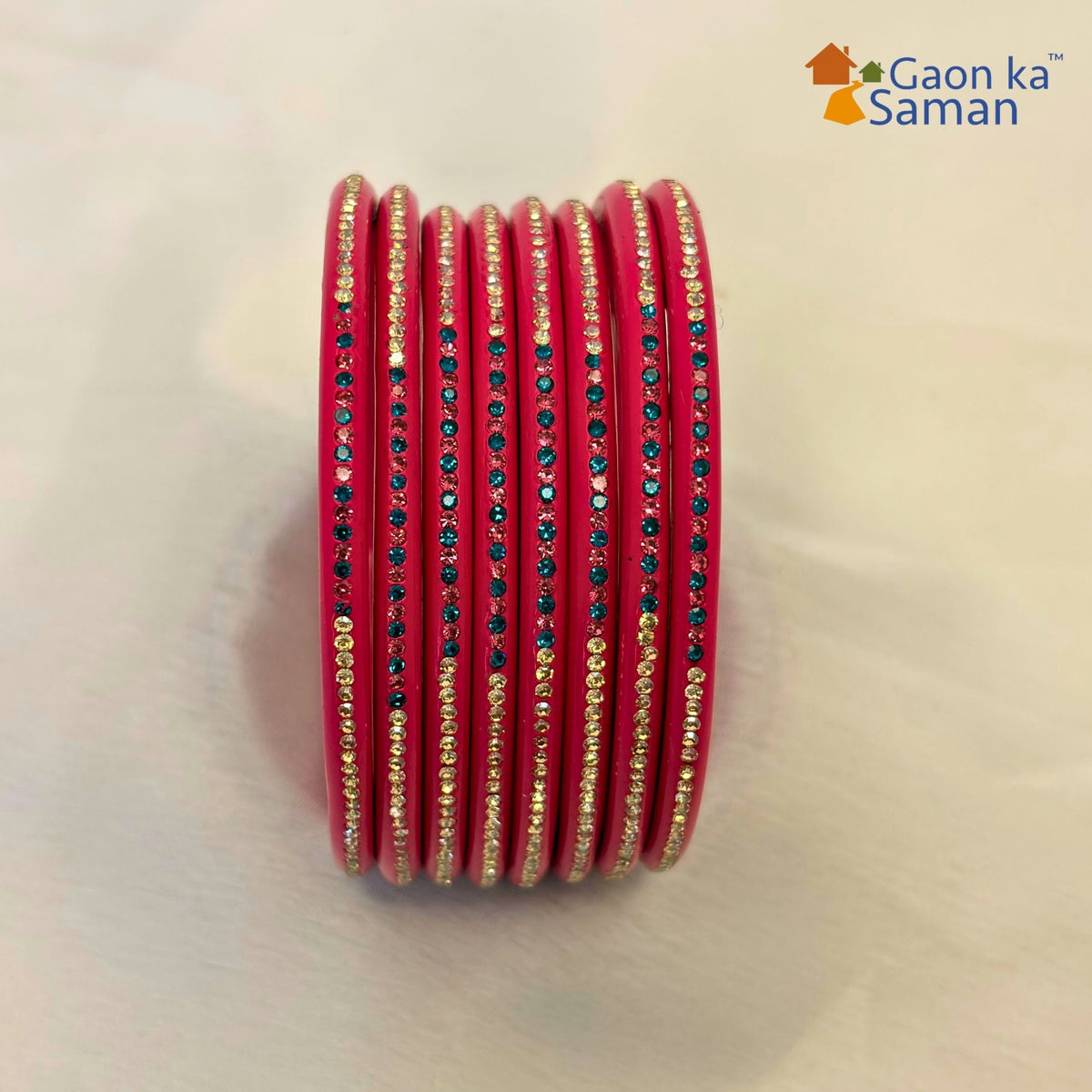 Rajasthani Lac Bangles With Beautiful Mirror And Stone Design One Line Churi ( Pack Of 8 )