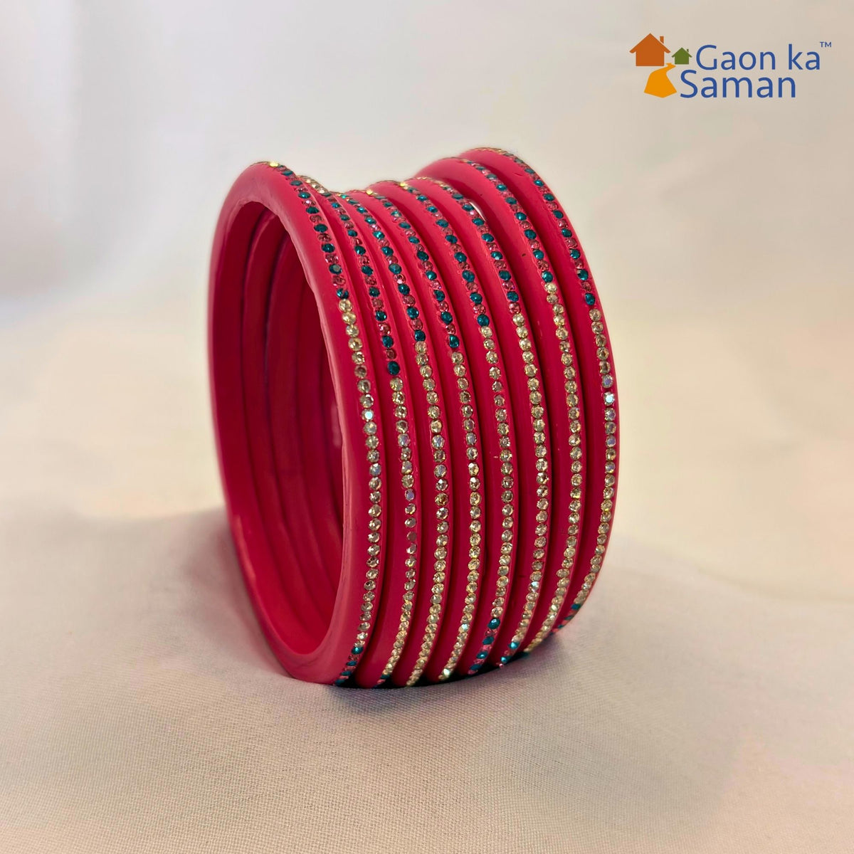 Rajasthani Lac Bangles With Beautiful Mirror And Stone Design One Line Churi ( Pack Of 8 )