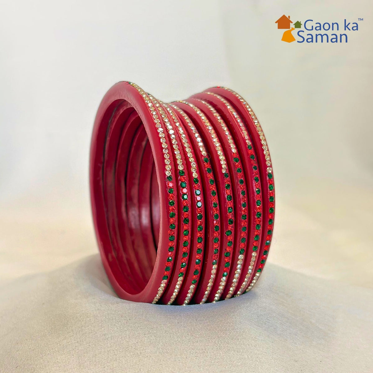 Rajasthani Lac Bangles With Beautiful Mirror And Stone Design One Line Churi ( Pack Of 8 )