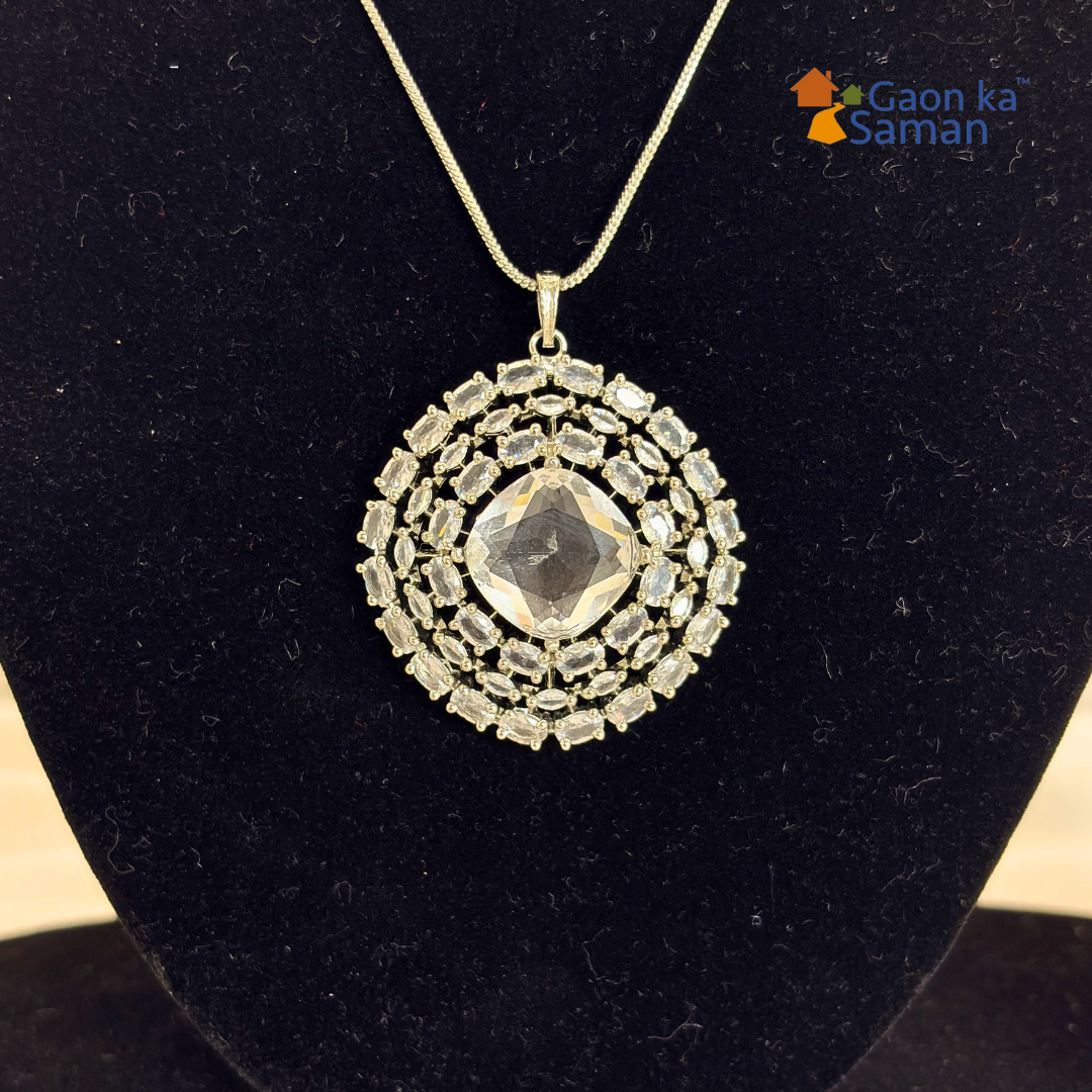 Diamond Pendant Set, Cz Pendant With Chain And Earrings Replica American Diamond Set