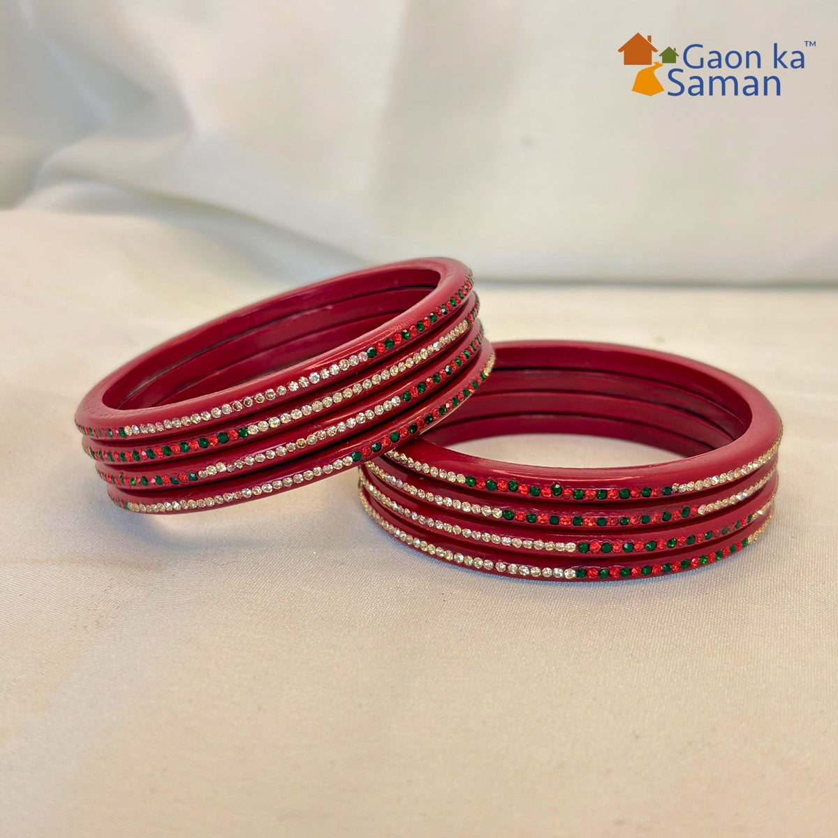 Rajasthani Lac Bangles With Beautiful Mirror And Stone Design One Line Churi ( Pack Of 8 )