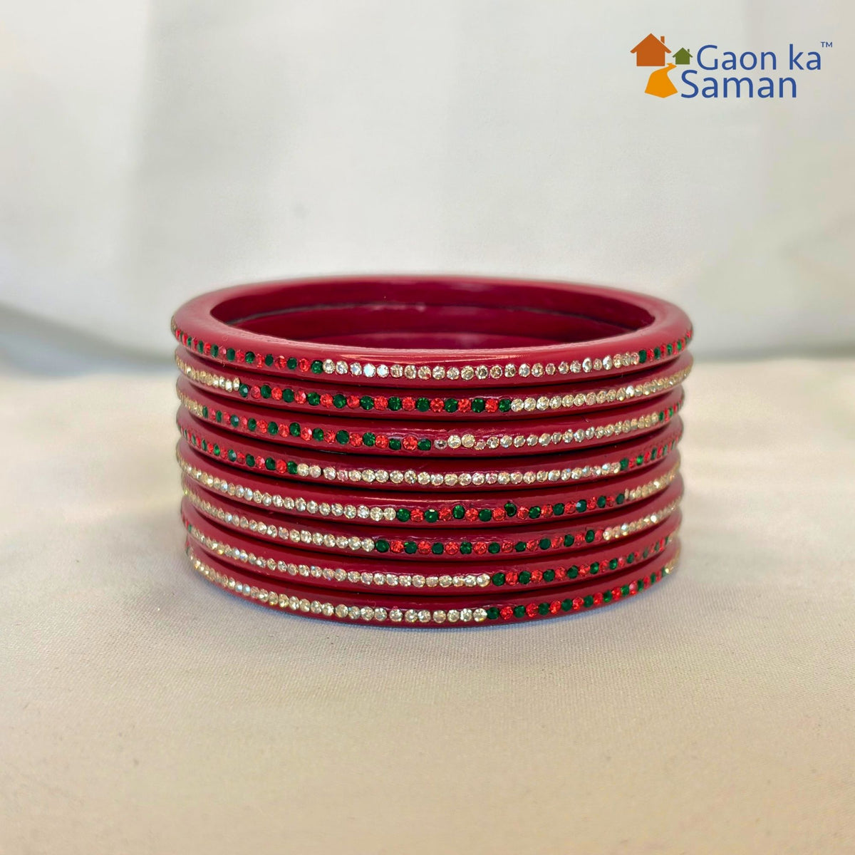Rajasthani Lac Bangles With Beautiful Mirror And Stone Design One Line Churi ( Pack Of 8 )