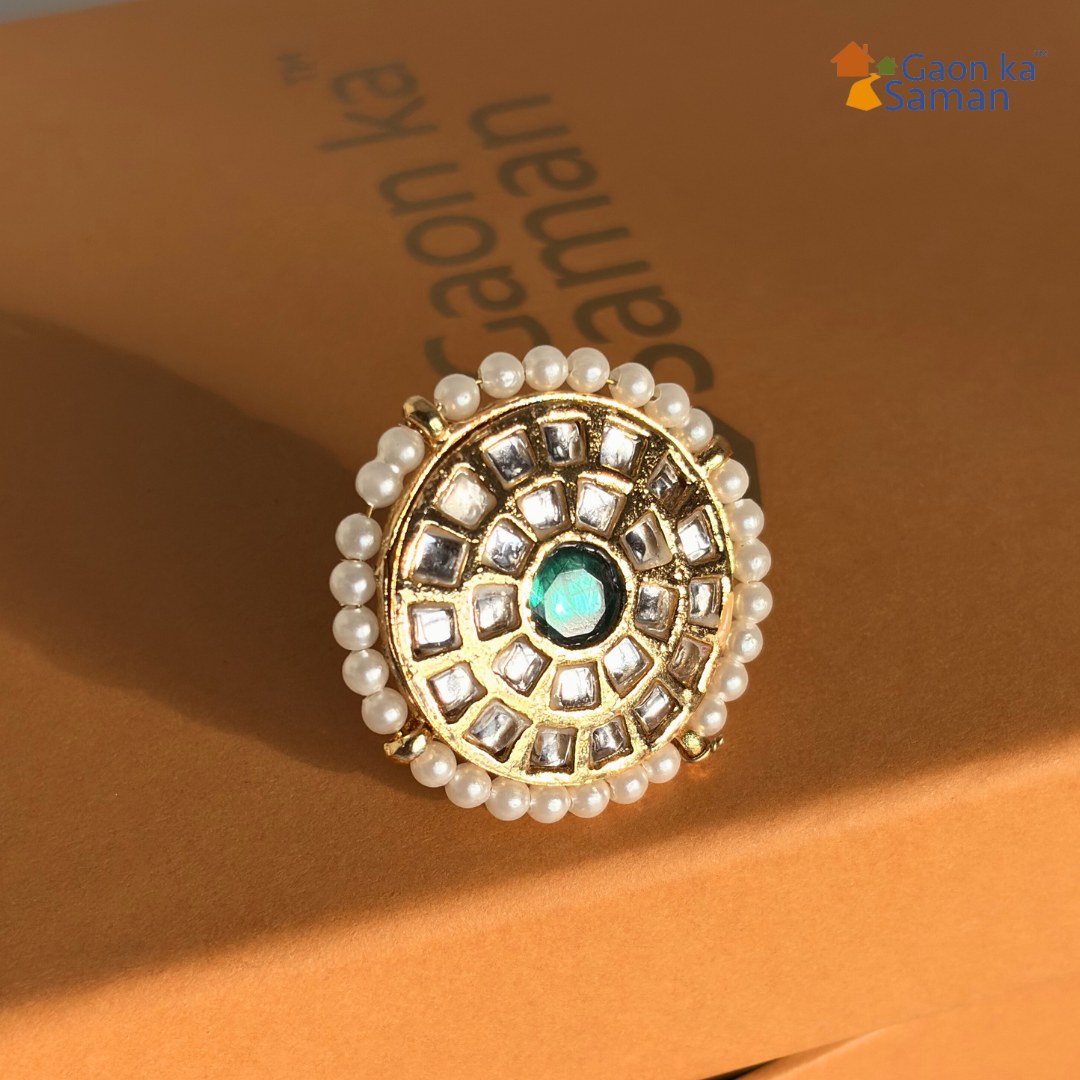 Bridal Green Kundan Stone Dome Ring