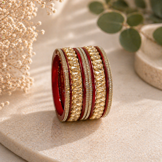 Traditional Rajasthani Wedding Special Lac Bangles Set For Women & Girls (Pack of 6)