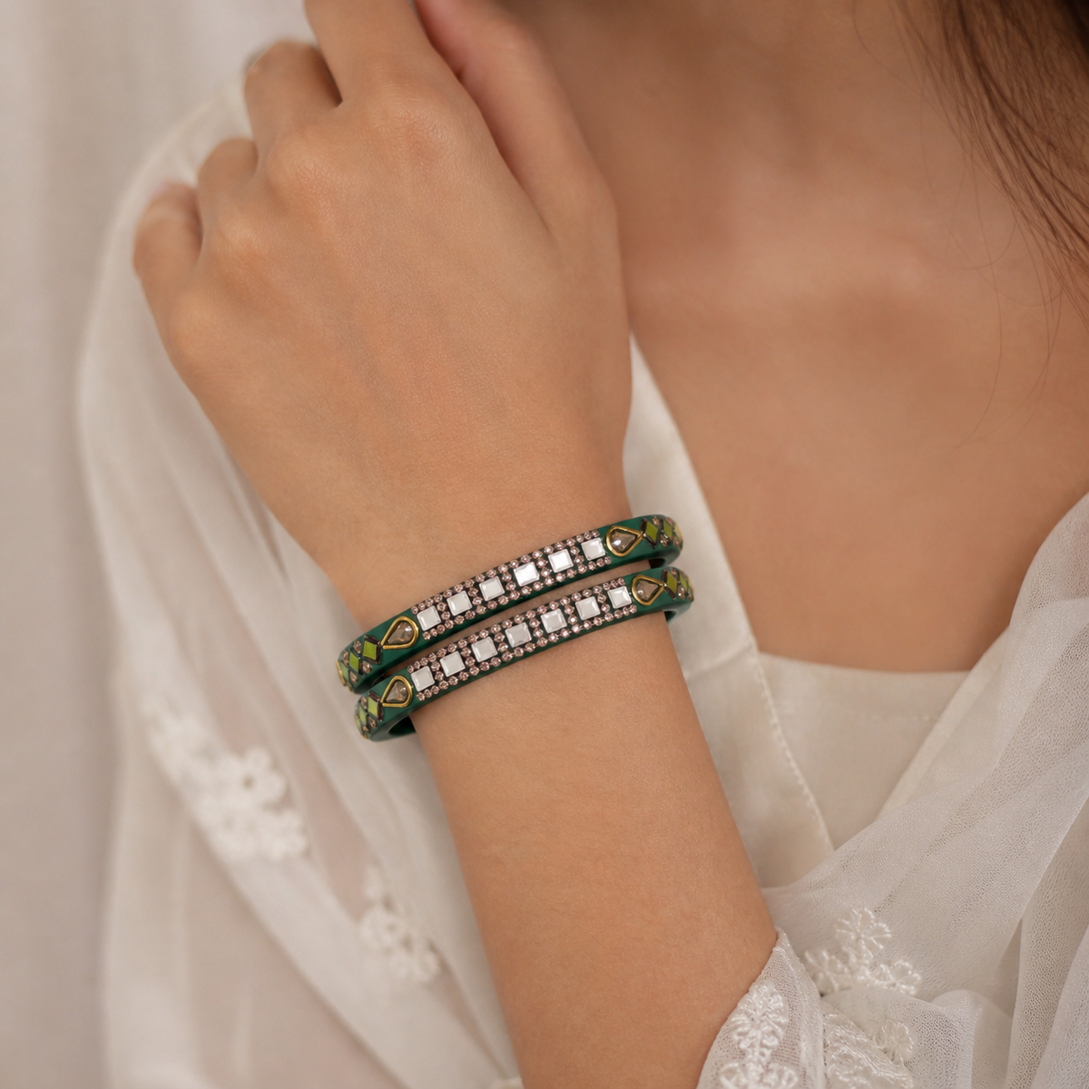 Lac Bangles with Beautiful Rhinestones Design (Pack of 4)