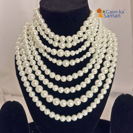 8 Layered Shell Pearl White Colour Necklace