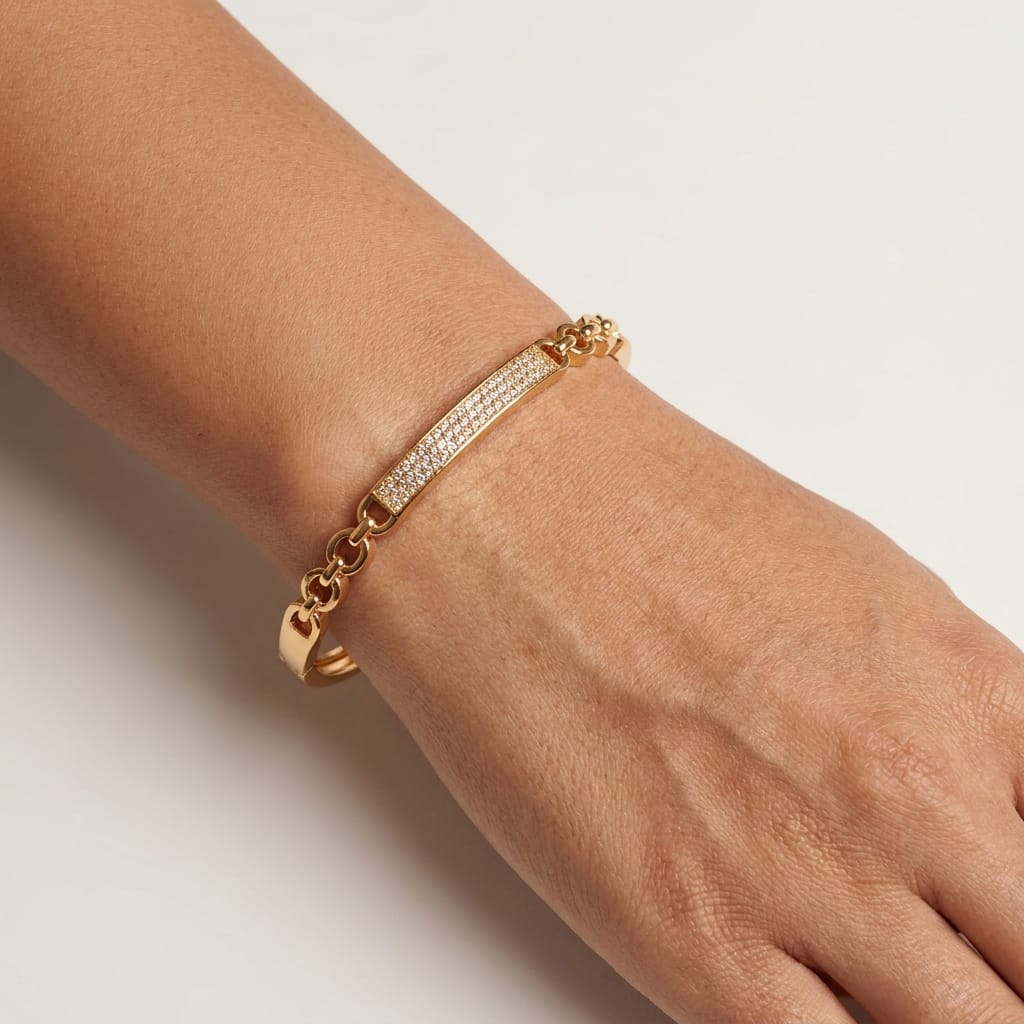 Gold Plated Artificial Stones Studded Anti-Tarnish Enamelled Cuff Bracelet