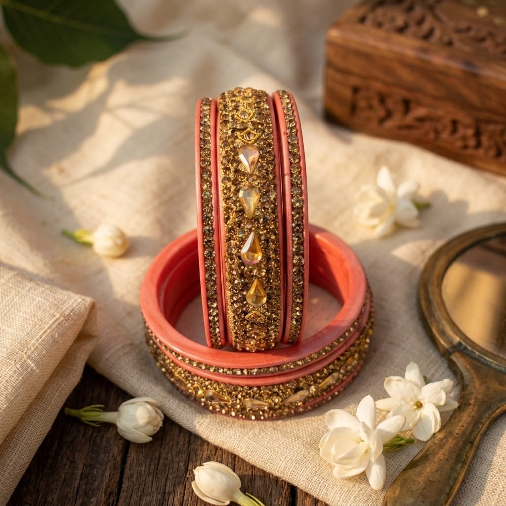 Pink Gold Plated with  Kundan and Topaz Fitted Lac Bangle