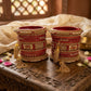 Bridal Red Lac Chura Set with Gold and Red Stones | 26 Bangles | Dangling Chains | for Women and Girls