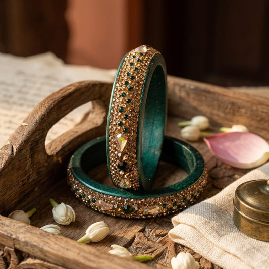 Green Plated with Kundan and Topaz Fitted Lac Kada Bangle