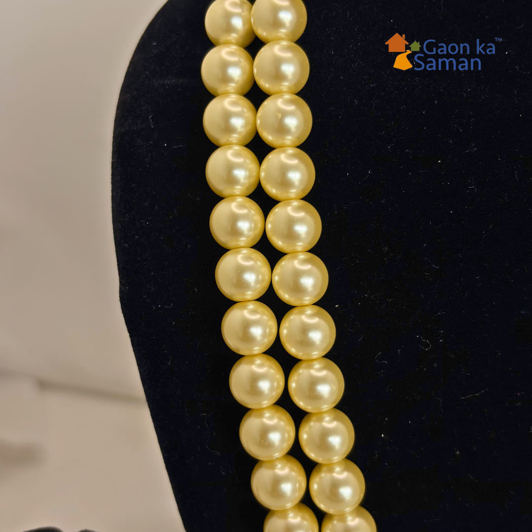 2 Layered Shell Pearl Baby Pink & Lemon Yellow  Colour Necklace