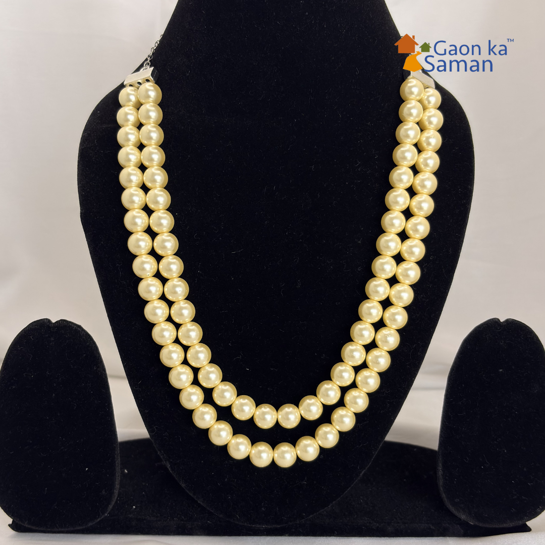 2 Layered Shell Pearl Baby Pink & Lemon Yellow  Colour Necklace