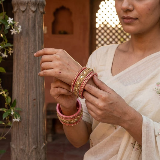 Pink Gold Plated with  Kundan and Topaz Fitted Lac Bangle