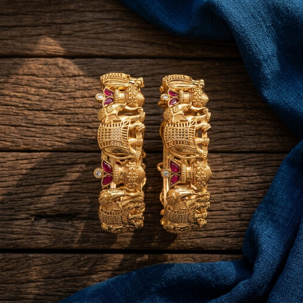 Gold Plated Elephant Bangle Traditional Temple Jewellery