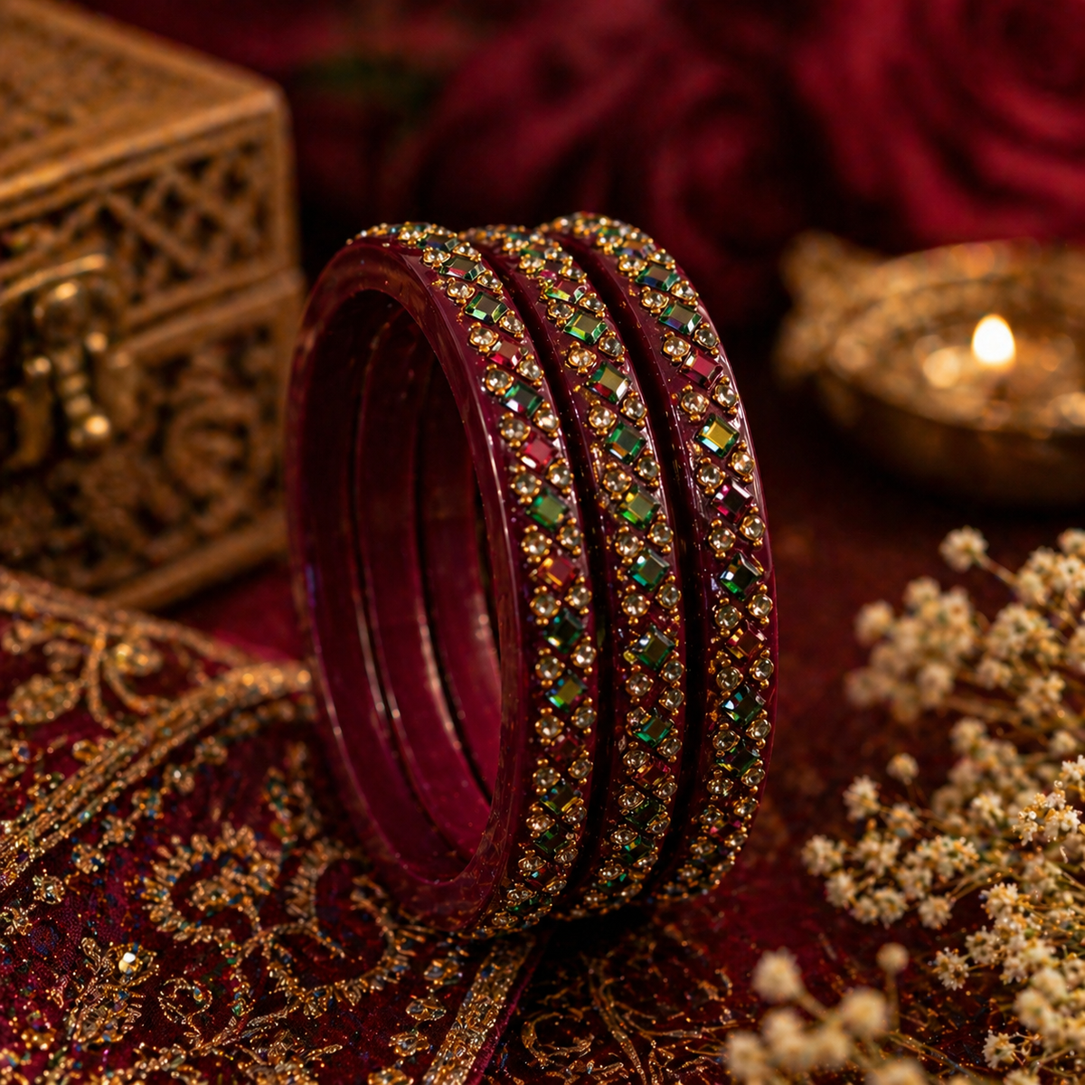 Rajasthani Lac Bangles with Mirror and Stone Embellishments (Set of 4)