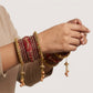 Rajasthani Lac Bangles Set, Red Colour with Crystal Work, Traditional Lakh Chuda, 14 Pieces
