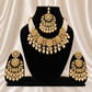 Stone Studded Brass Heavy Necklace Set With Earrings And Mangtika