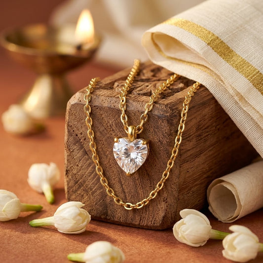 Silver Crystal Heart Model Necklace