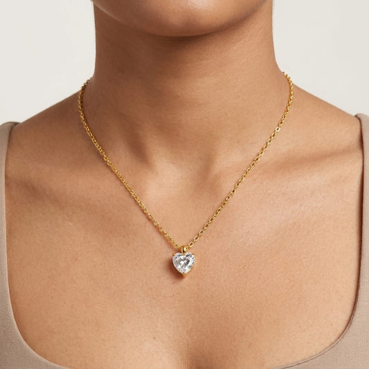 Silver Crystal Heart Model Necklace