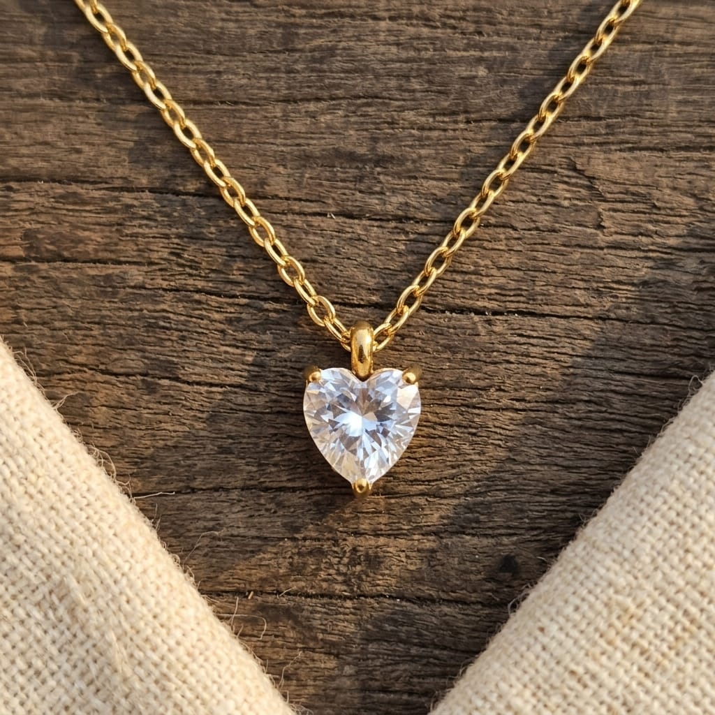 Silver Crystal Heart Model Necklace