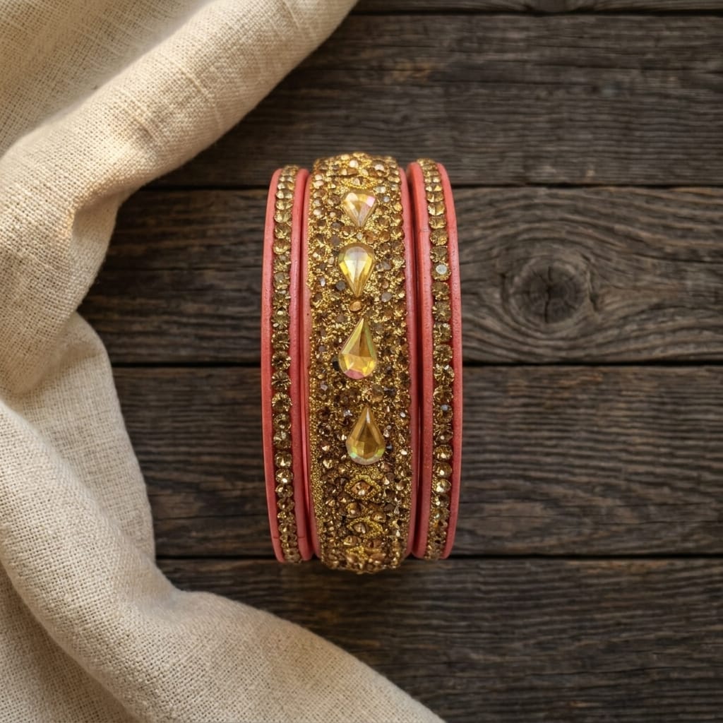 Pink Gold Plated with  Kundan and Topaz Fitted Lac Bangle