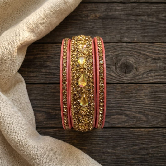Pink Gold Plated with  Kundan and Topaz Fitted Lac Bangle