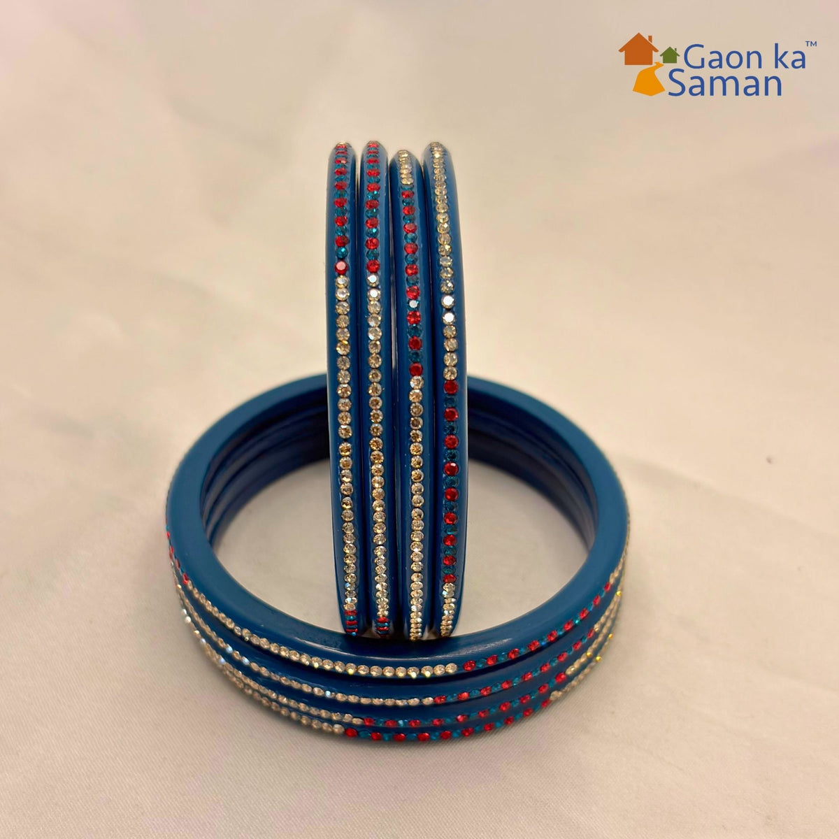 Rajasthani Lac Bangles With Beautiful Mirror And Stone Design One Line Churi ( Pack Of 8 )