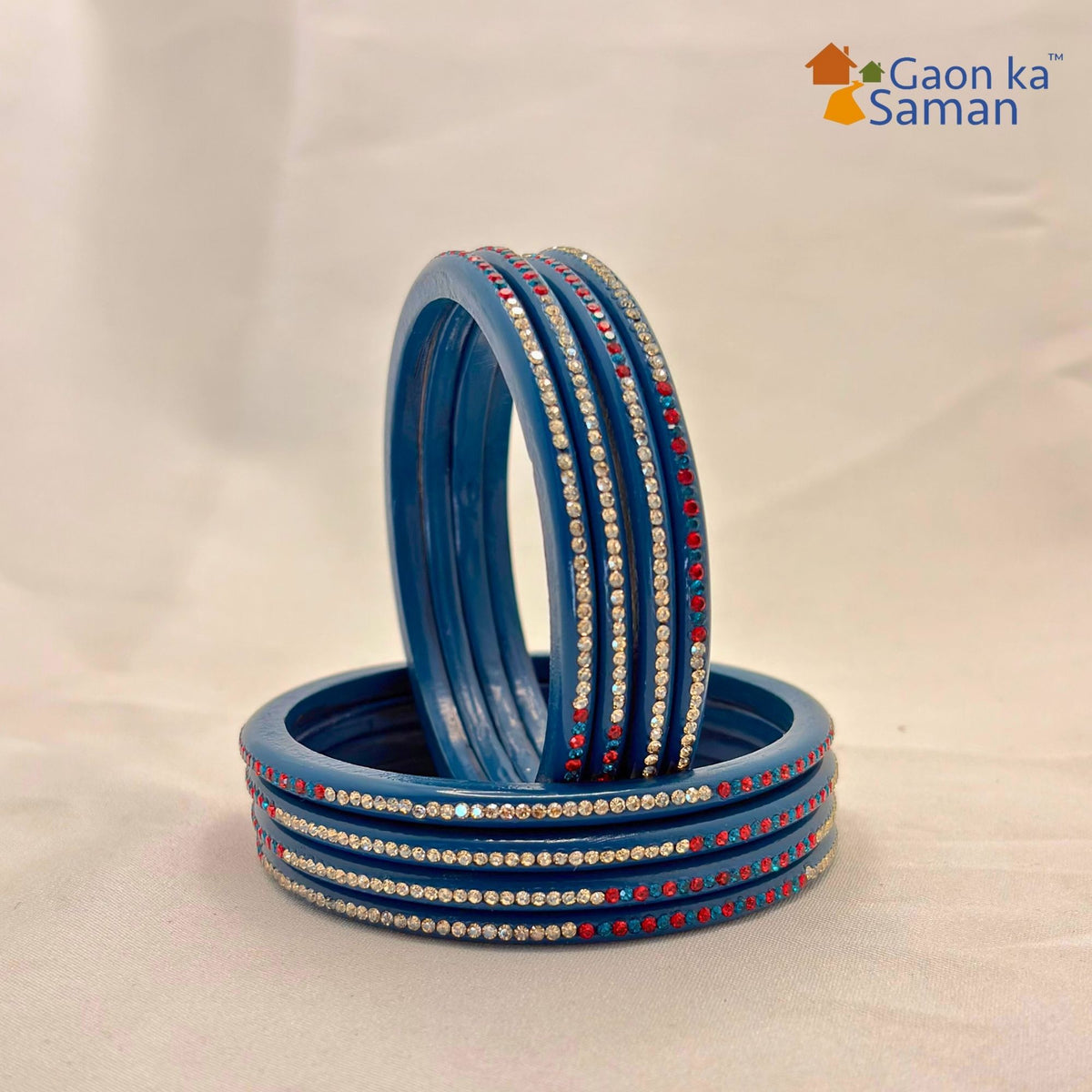 Rajasthani Lac Bangles With Beautiful Mirror And Stone Design One Line Churi ( Pack Of 8 )