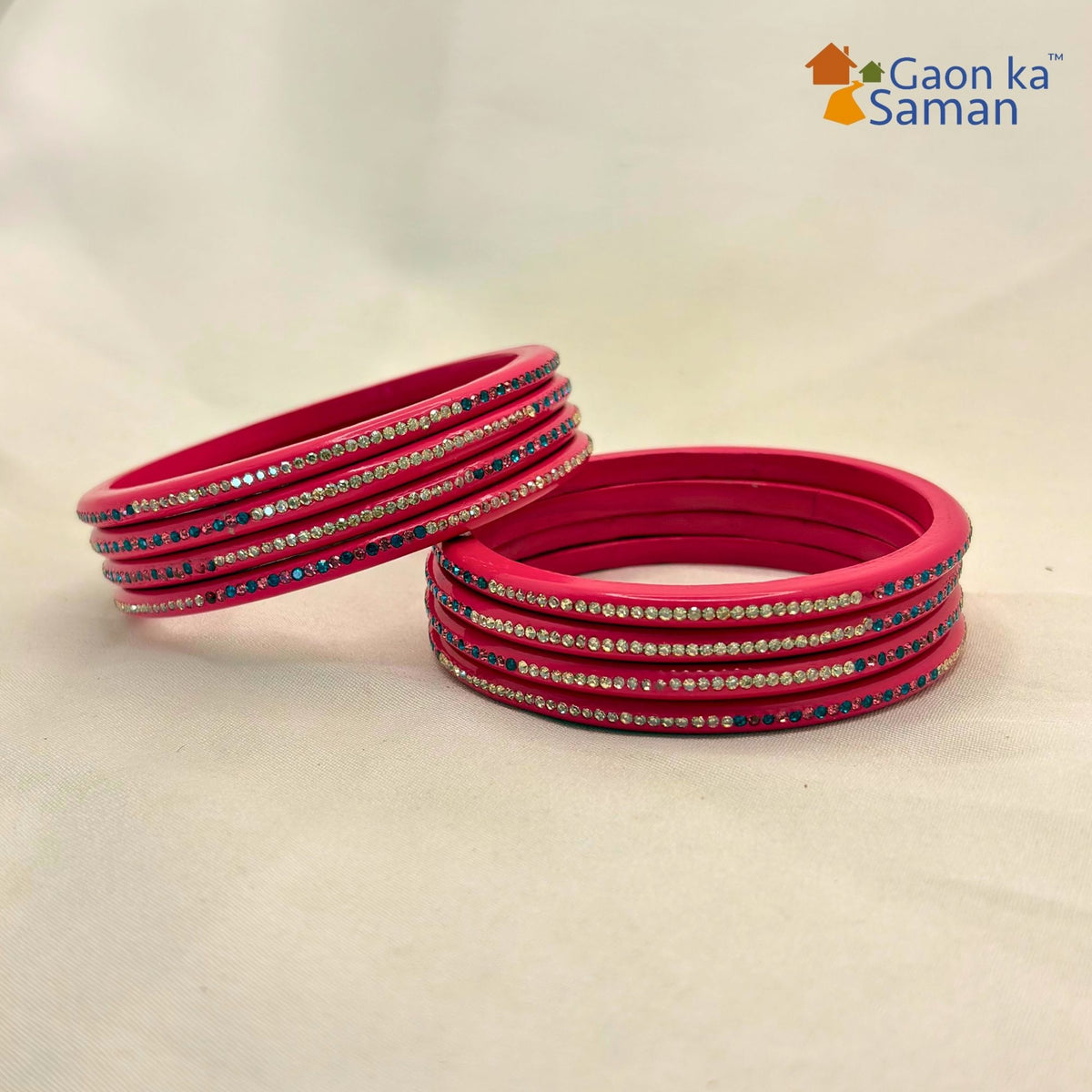 Rajasthani Lac Bangles With Beautiful Mirror And Stone Design One Line Churi ( Pack Of 8 )