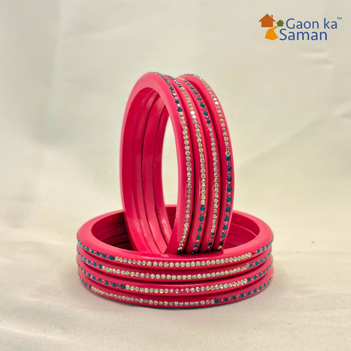 Rajasthani Lac Bangles With Beautiful Mirror And Stone Design One Line Churi ( Pack Of 8 )