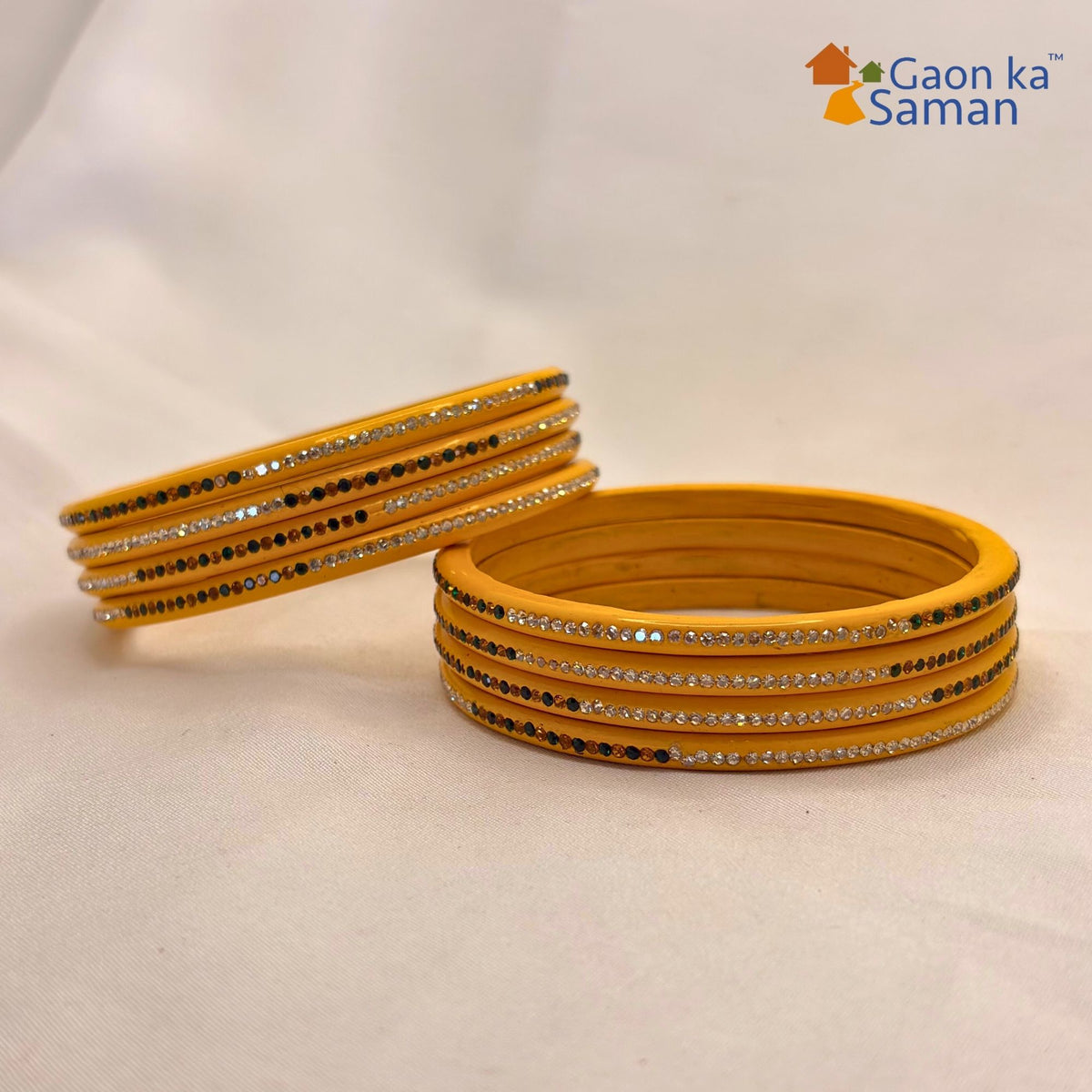 Rajasthani Lac Bangles With Beautiful Mirror And Stone Design One Line Churi ( Pack Of 8 )