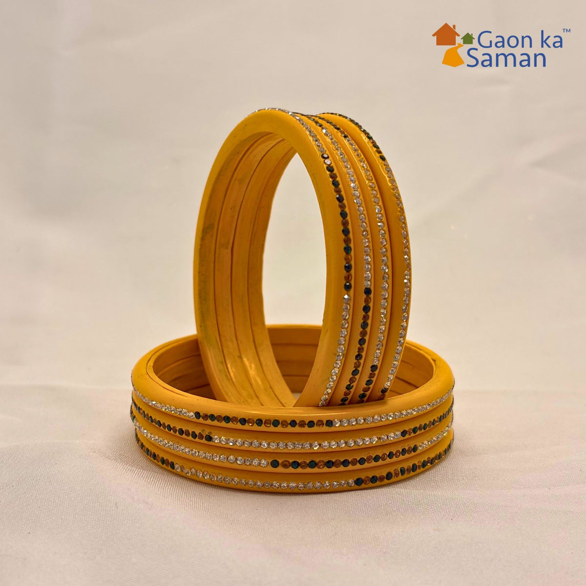 Rajasthani Lac Bangles With Beautiful Mirror And Stone Design One Line Churi ( Pack Of 8 )