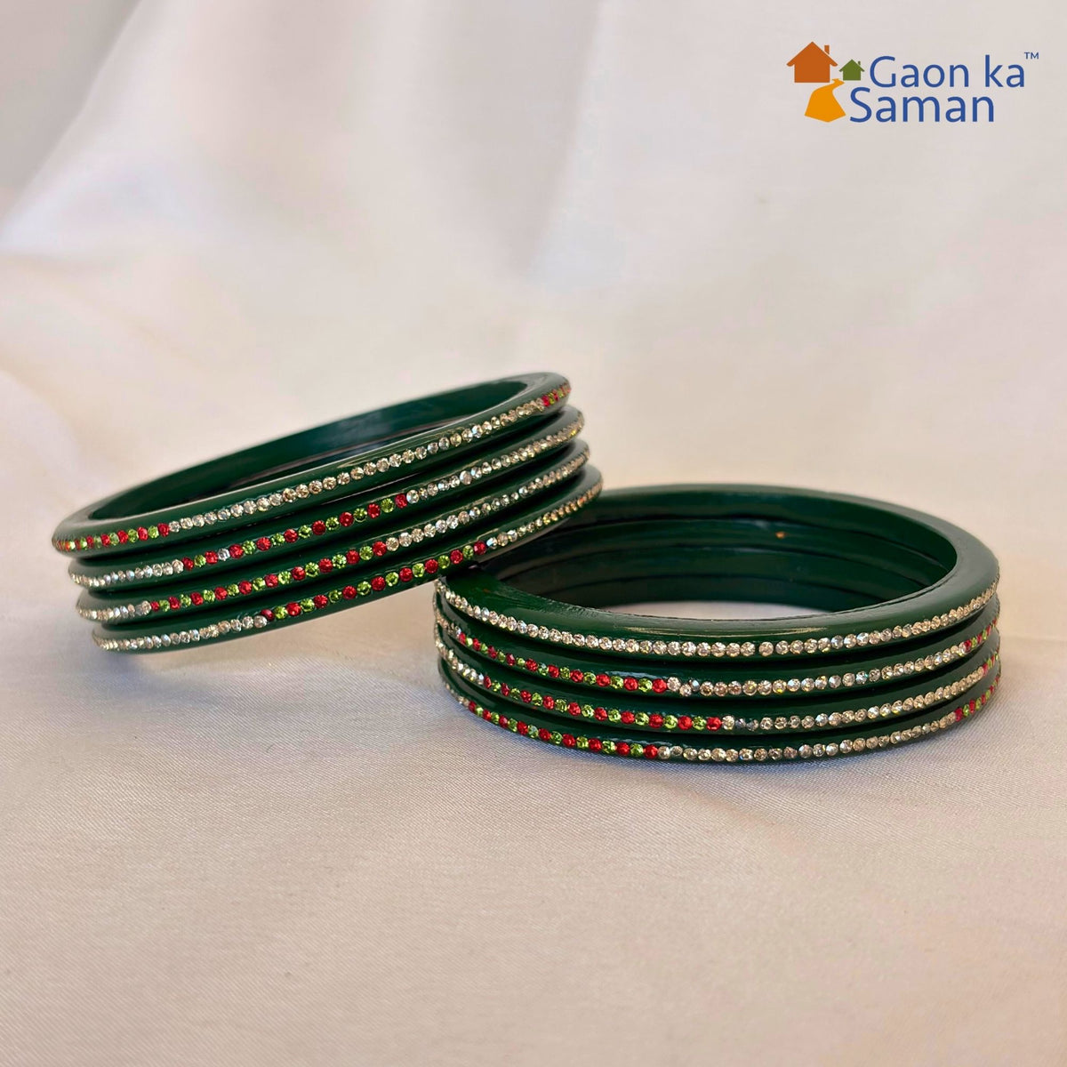 Rajasthani Lac Bangles With Beautiful Mirror And Stone Design One Line Churi ( Pack Of 8 )