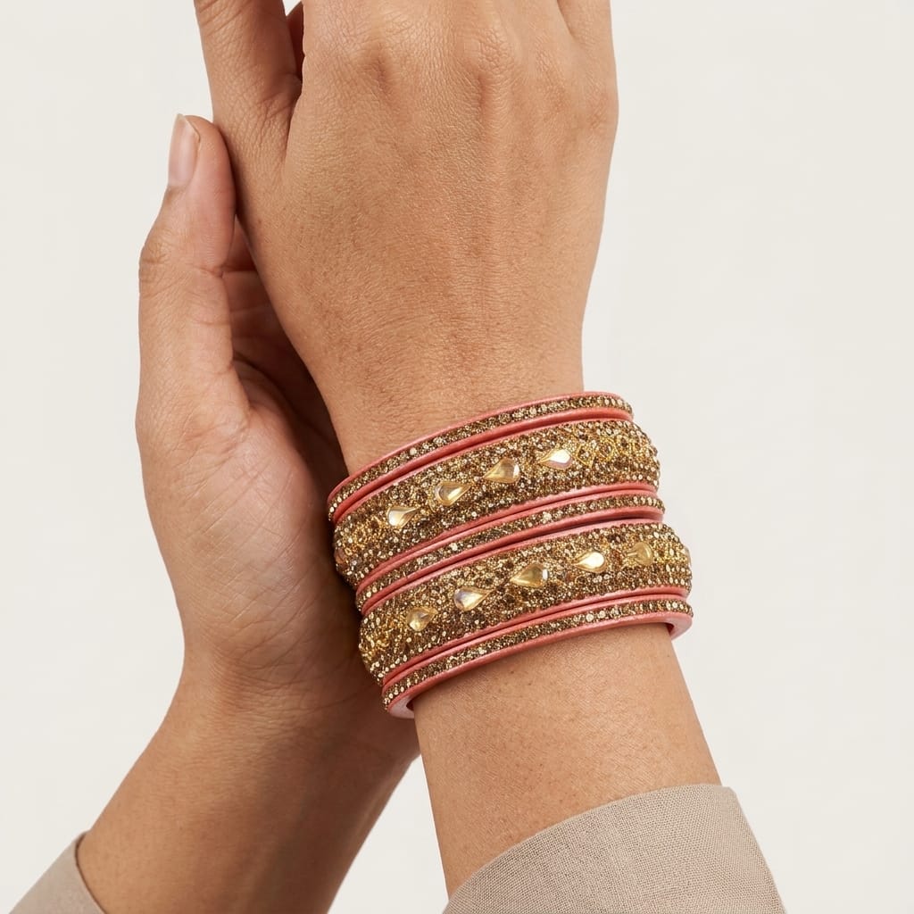 Pink Gold Plated with  Kundan and Topaz Fitted Lac Bangle