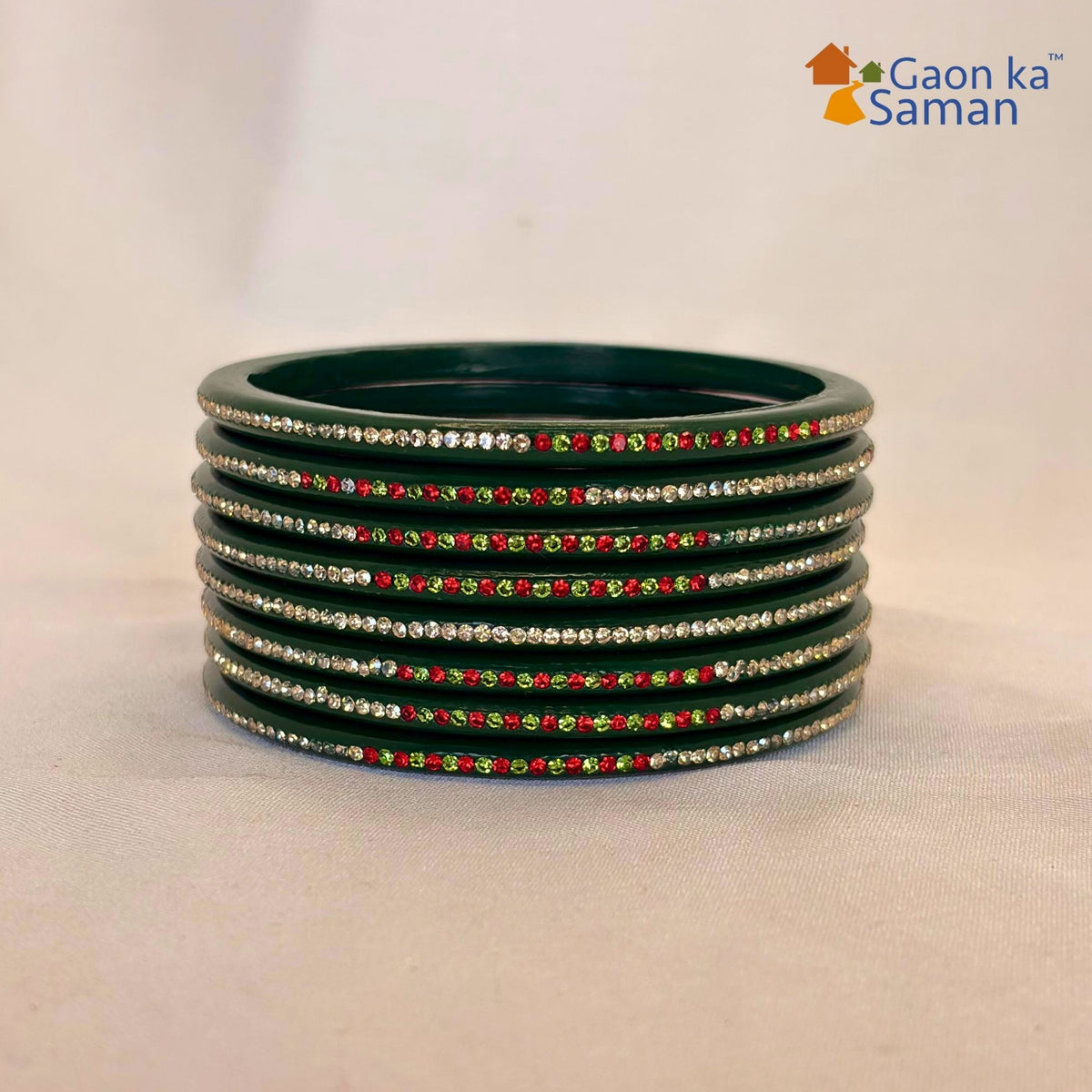Rajasthani Lac Bangles With Beautiful Mirror And Stone Design One Line Churi ( Pack Of 8 )