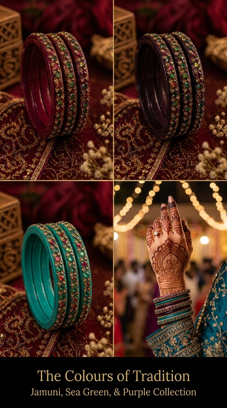 Rajasthani Lac Bangles with Mirror and Stone Embellishments (Set of 4)